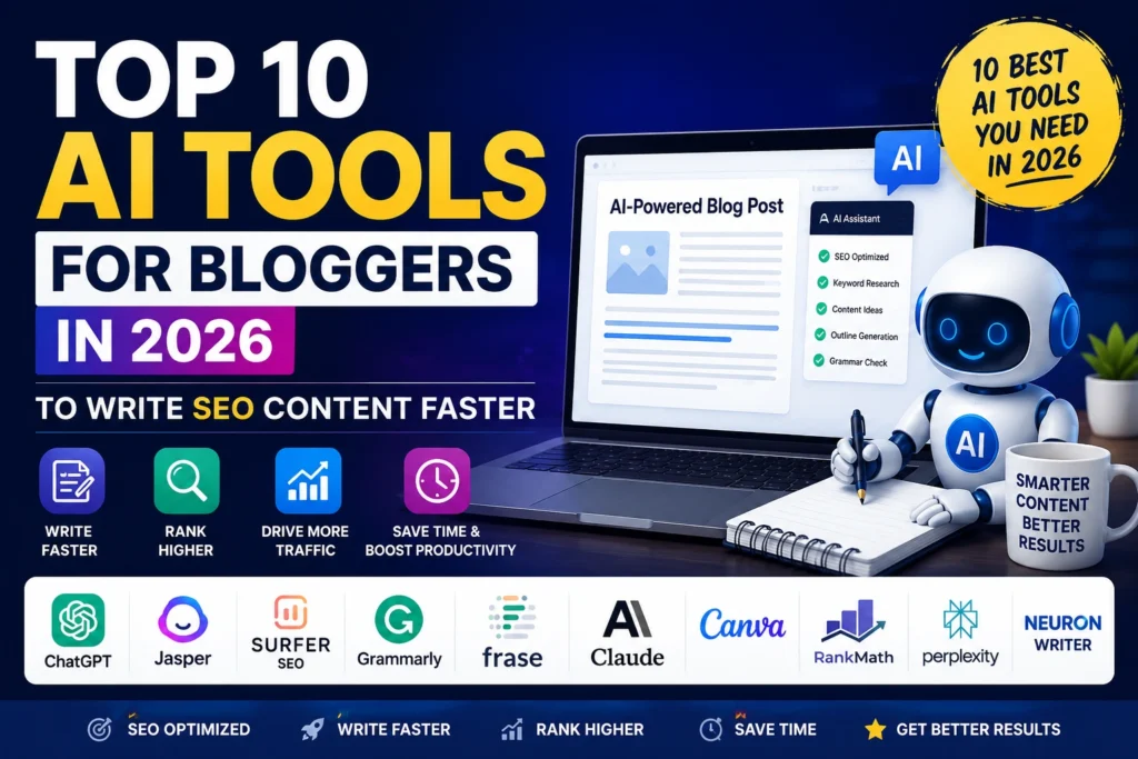 Top 10 AI Tools for Bloggers in 2026 to Write SEO Content Faster